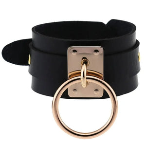 Vegan Leather Bondage 2-Tier Wristband Cuff w/ Ring